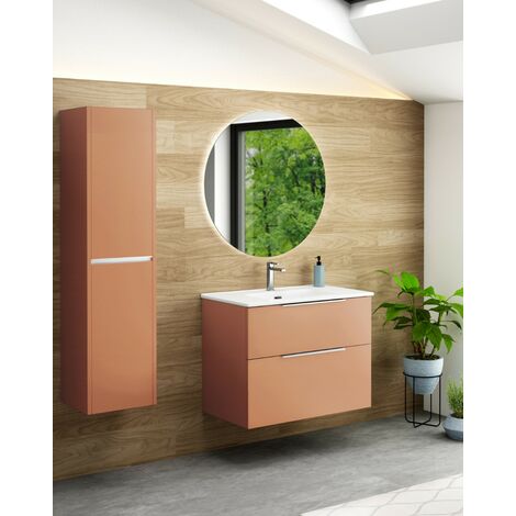Mueble de Baño Suspendido con Lavabo Cerámico  2 cajones con Cierre Amortiguado y Organizador  70 cm  Sunset Mate - Cromo