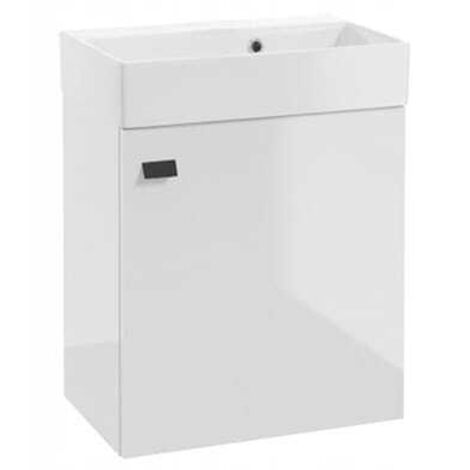 Mueble de baño suspendido con lavabo de 60 x 50 cm. Blanco brillo, tirador negro Elara.