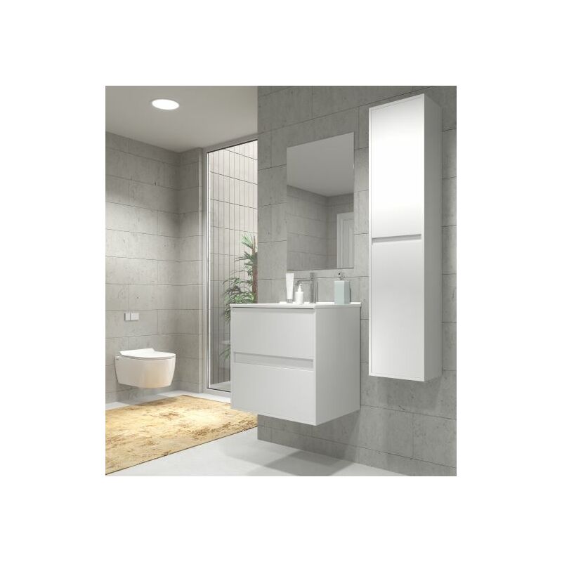 

Mueble de baño Suspendido con Lavabo de Porcelana - con 1 Cajón - El Mueble va MONTADO - Modelo SADO (60cms, Blanco)