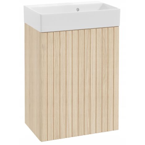 Mueble de baño suspendido con lavabo, roble Vicenza, ranurado, 50x70cm, Kiara