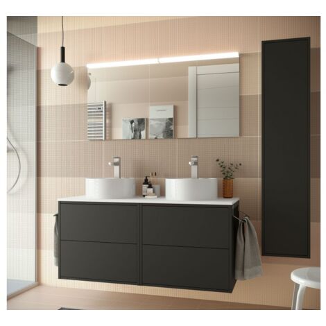 Mueble de baño suspendido de 120 cm en madera negro mate con lavabo de dos senos - Olympus - 120 cm Standard