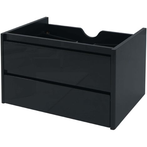 Mueble de baño suspendido de 80 cm con 2 cajones con cierre suave y sifón empotrado mueble de baño moderno contrachapado negro brillo 040010540