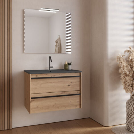 INVE 60 CM. 2 CAJONES ROBLE GOLD CON LAVABO MARTE NEGRO