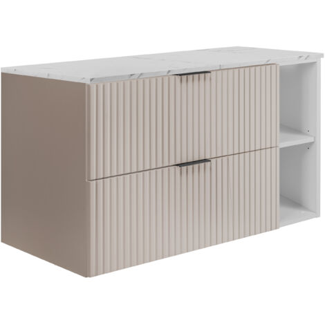 Mueble de baño suspendido, encimera de mármol blanco/cachemira impreso (MDF), 100 x 57 x 46 cm