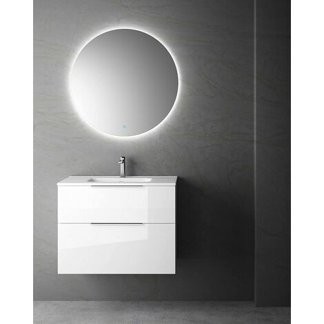 Mueble de Baño Suspendido Fondo Reducido  2 Cajones con Cierre Amortiguado y Lavabo Cerámico  60  Blanco Brillo - Cromo