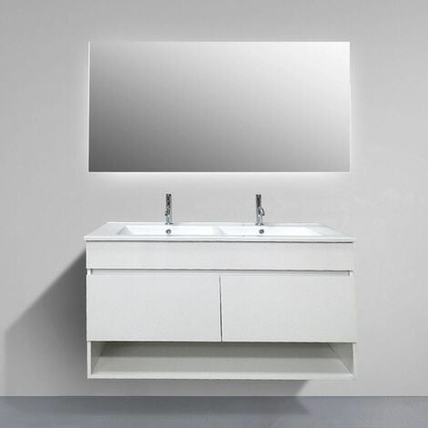 Mueble de baño suspendido HERA con espejo y lavabo de dos senos 120 cm ¡SE ENVÍA MONTADO!