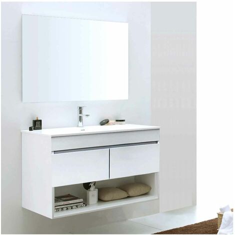 Habitdesign - Mueble recibidor con cajón y espejo incluido color Blanco  Brillo y Fresno…