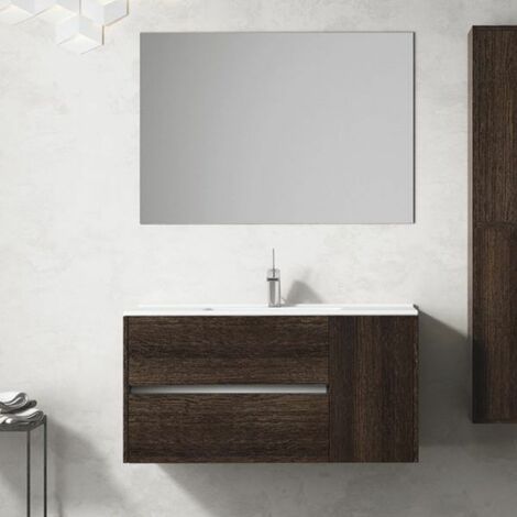 Mueble de baño suspendido Itaca con lavabo y Espejo. Se envía montado 80 CM. Roble Evasión