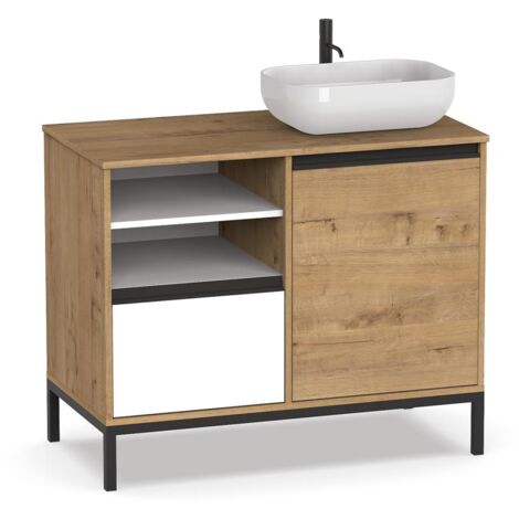 Mueble de baño Támesis con lavabo cerámico acabado roble 100cm (Ancho) X 95cm (Alto) X 51cm (Fondo)