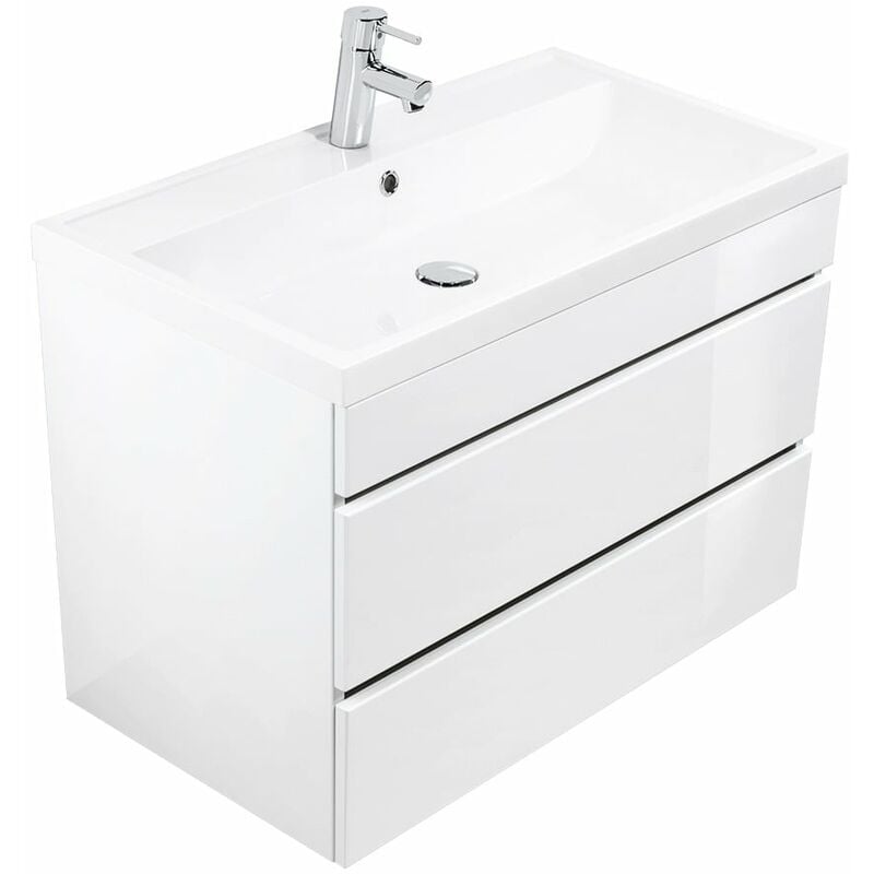 

Mueble de baño Via 80 Blanco brillante con cajones sin tiradores