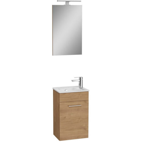 Mueble de baño Vitra Mia Set 39x61x28 cm con espejo, lavabo e iluminación LED, roble golden (MIASET40D)