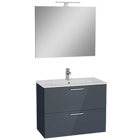 Mueble de baño Vitra Mia Set 79x39,5x61 cm incluye lavabo cerámica, Espejo y Aplique LED IP44 6500 (MIASET80A) gris Antracita