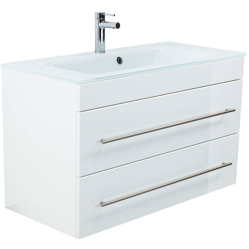 

Mueble de baño Vitro 1000 con lavabo de cristal Blanco brillante