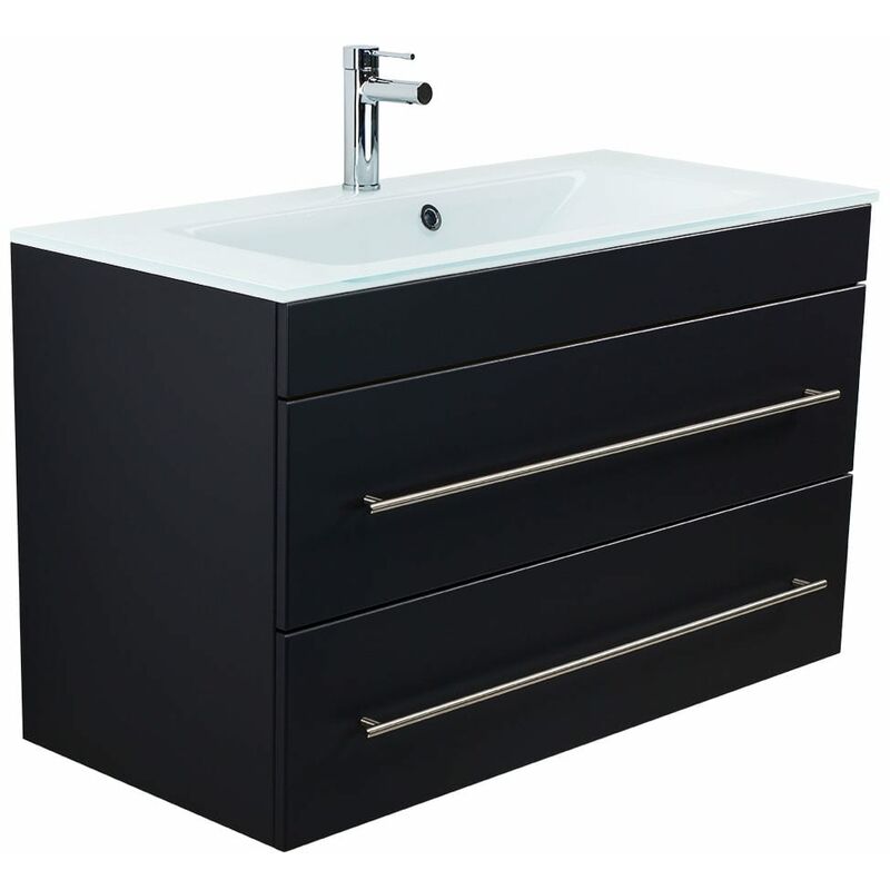 

Mueble de baño Vitro 1000 con lavabo de cristal Negro satinado