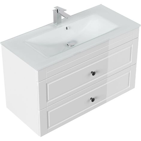 Mueble de baño Vitro 1000 Cottage lavabo de cristal Blanco brillante - Blanco brillante