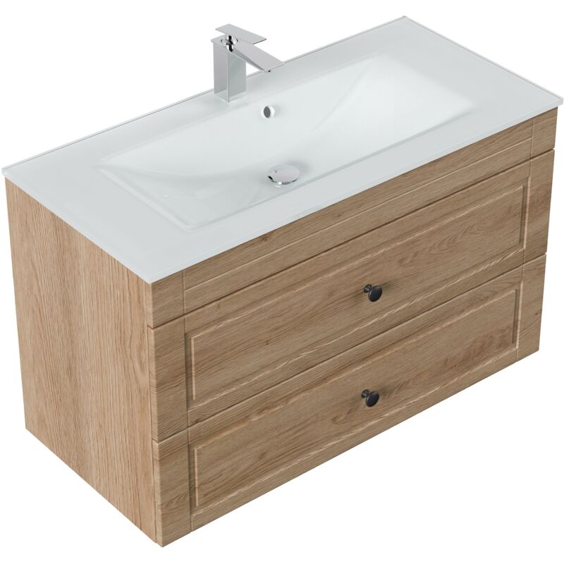 

Mueble de baño Vitro 1000 Cottage lavabo de cristal Roble claro