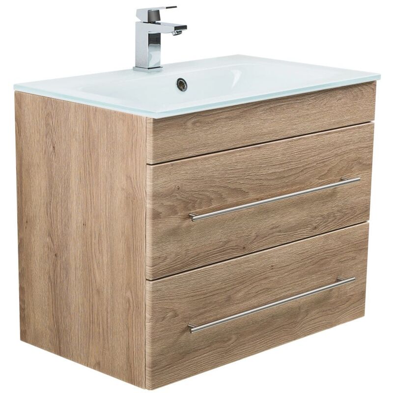 

Mueble de baño Vitro 750 con lavabo de cristal Roble claro