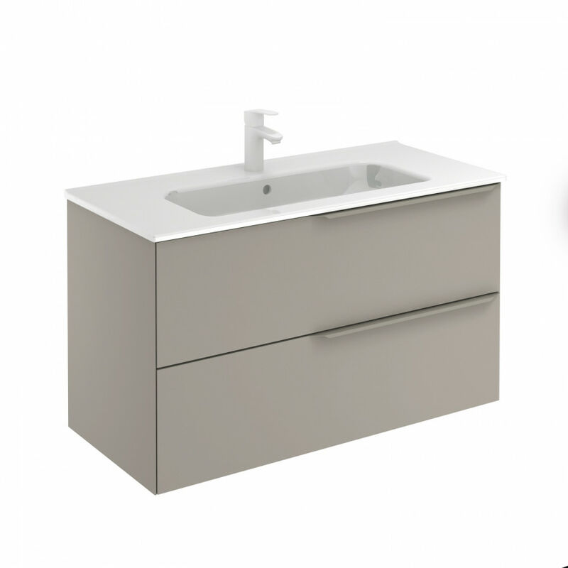 

Royo - Mueble de baño 100 Mio con Lavabo Slim 2 Cajones Arena mate Tirador arena