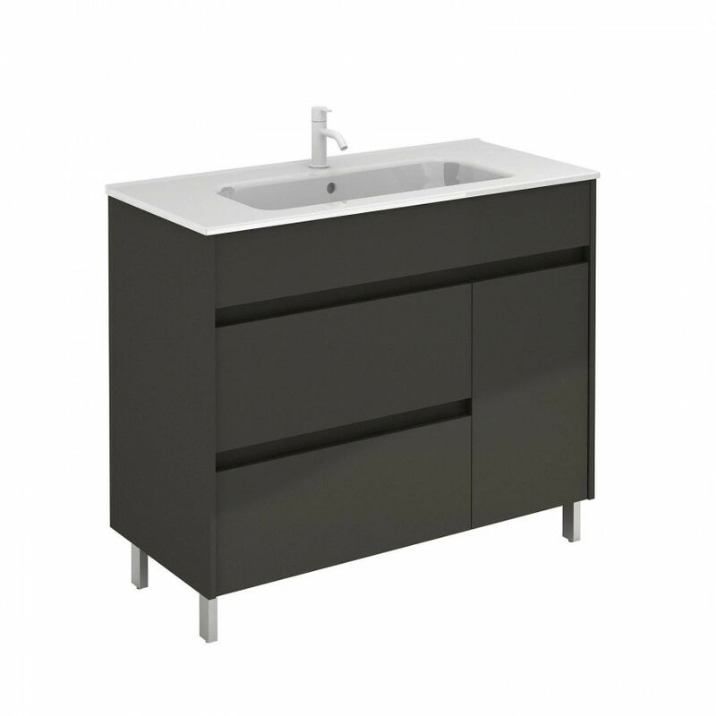 

Mueble de baño 100 Band con Lavabo Slim 2 cajones y una puerta Antracita brillo - Royo