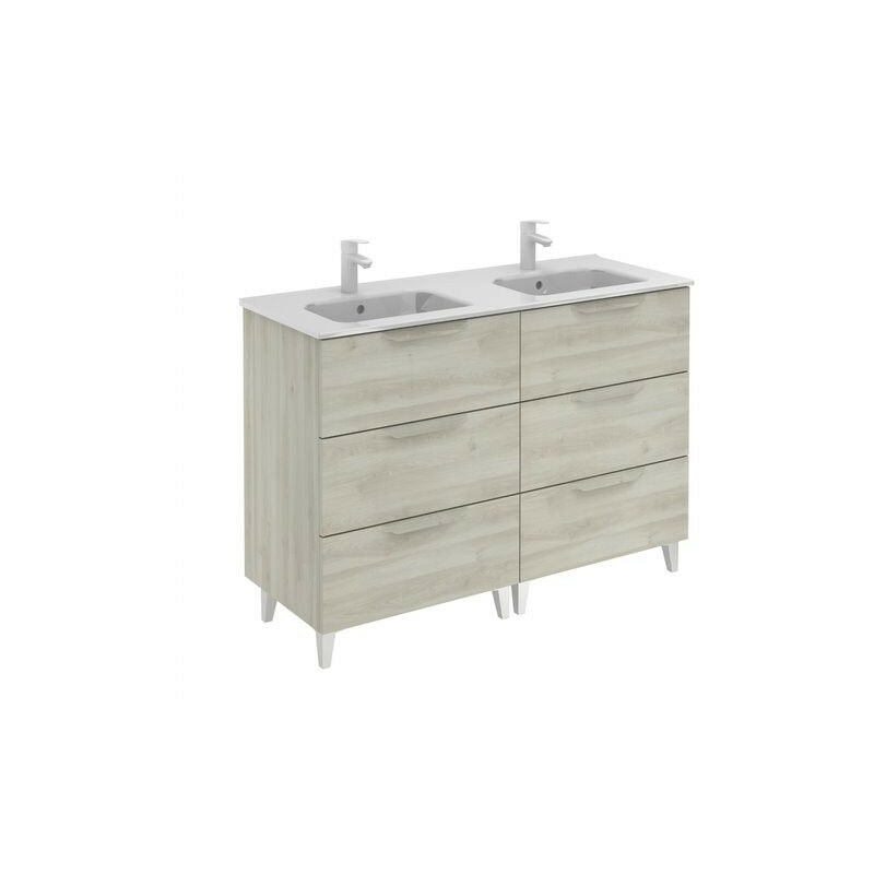 

Mueble de baño 120 Urban con Lavabo Slim 6 cajones Blanco nature