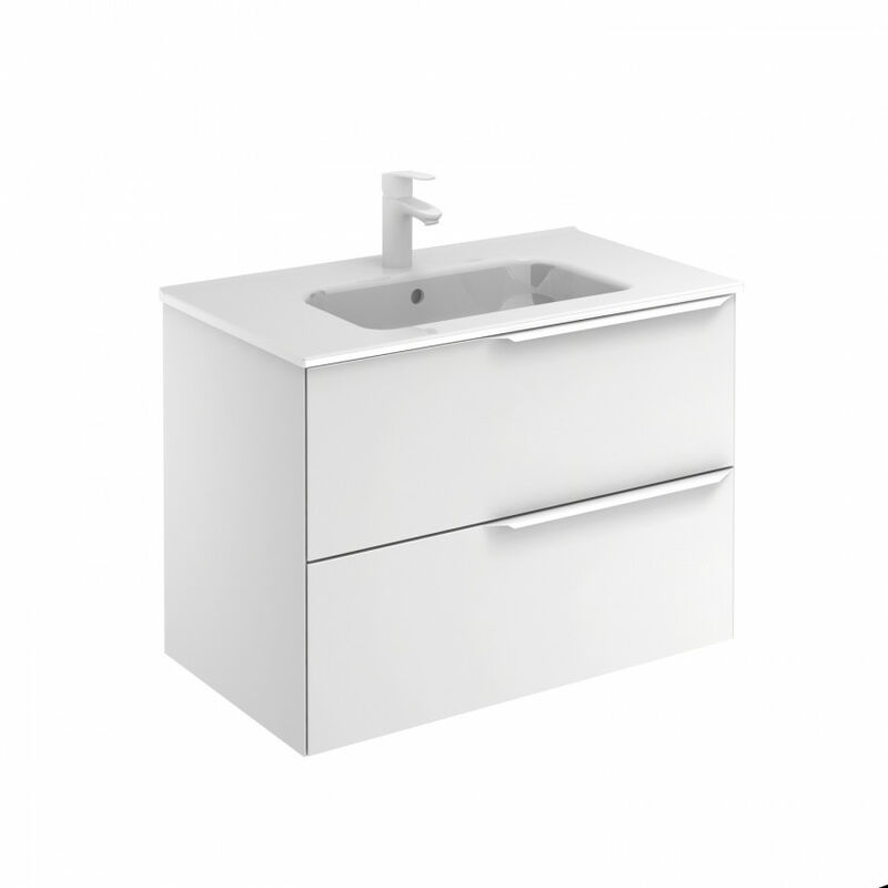 

Mueble de baño 80 Mio con Lavabo Slim 2 Cajones Blanco mate Tirador blanco