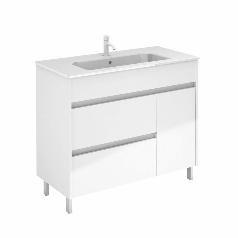 

Mueble de baño 80 Band con Lavabo Slim 2 cajones y una puerta Blanco brillo - Royo