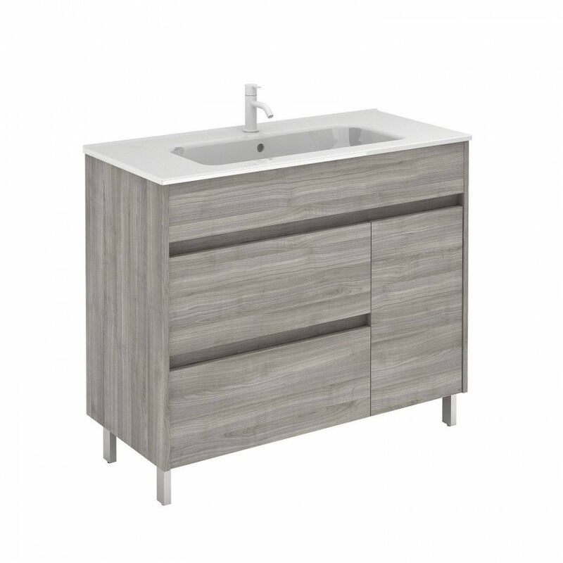 

Royo - Mueble de baño 90 Band con Lavabo Slim 2 cajones y una puerta Gris arenado