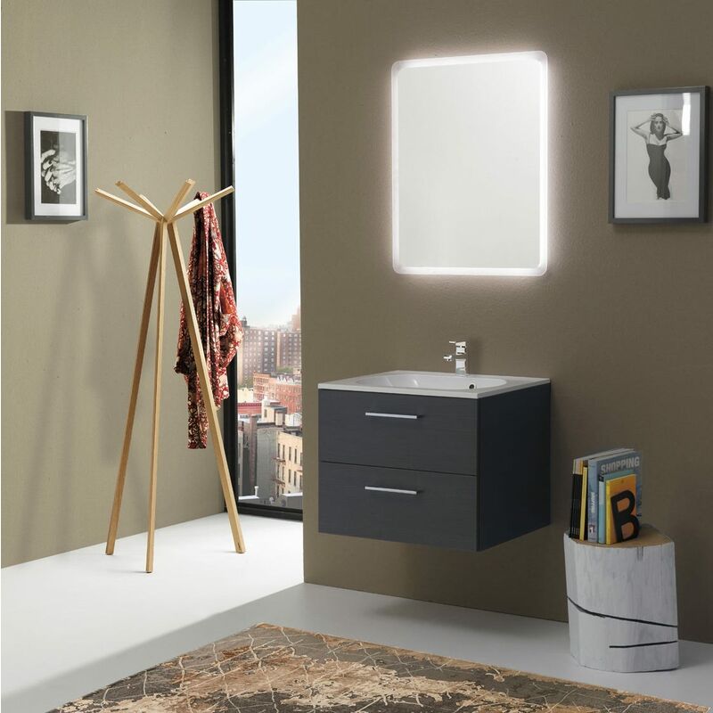 

Mueble De Baño Boston 60 Cm Dos Cajones Acabado Tanner Espejo Retroiluminado