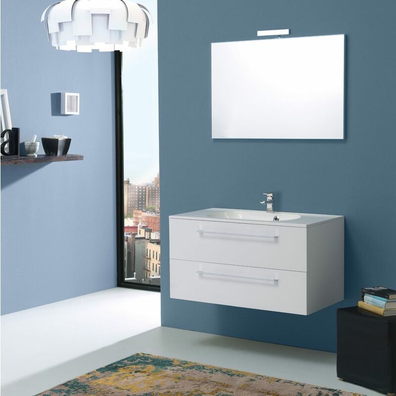 

Mueble De Baño Boston 90 Cm Dos Cajones Blanco Brillo