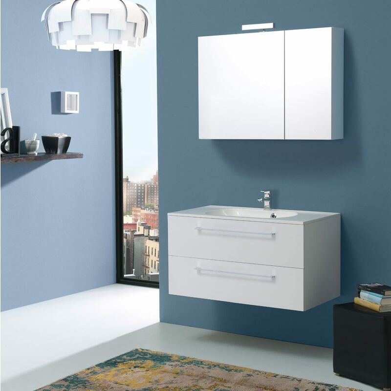 

Kiamami Valentina - MUEBLE DE BAÑO BOSTON 90 CM DOS CAJONES BLANCO BRILLO Y ESPEJO CONTENEDOR