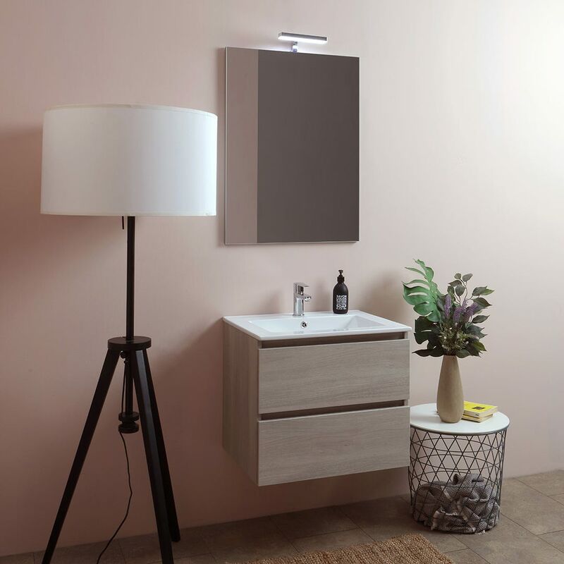 

Mueble De Baño Con Puertas Y Lavabo De Cerámica + Luz Led 60 Cm Olmo Leone
