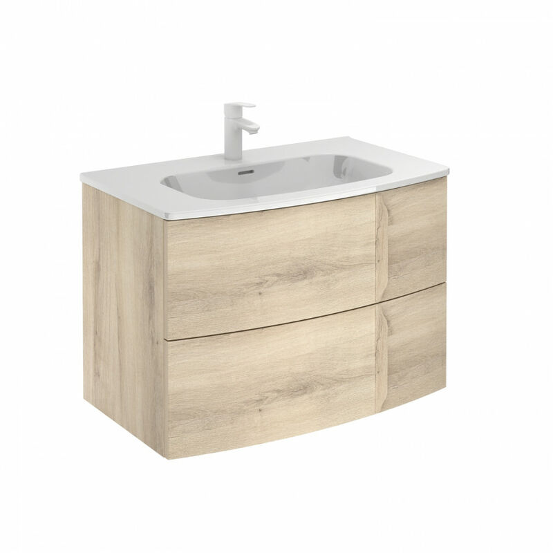 

Royo - Mueble de baño curvo 80 Wave con Lavabo Trend 2 cajones Beige nature