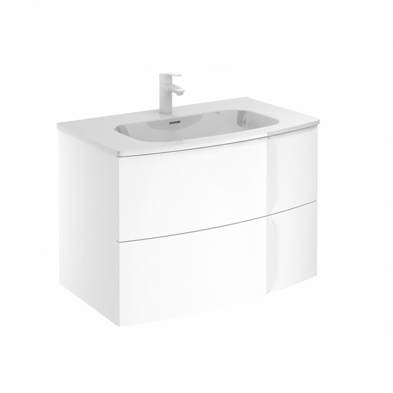 

Mueble de baño curvo 80 Wave con Lavabo Trend 2 cajones Blanco mate - Royo