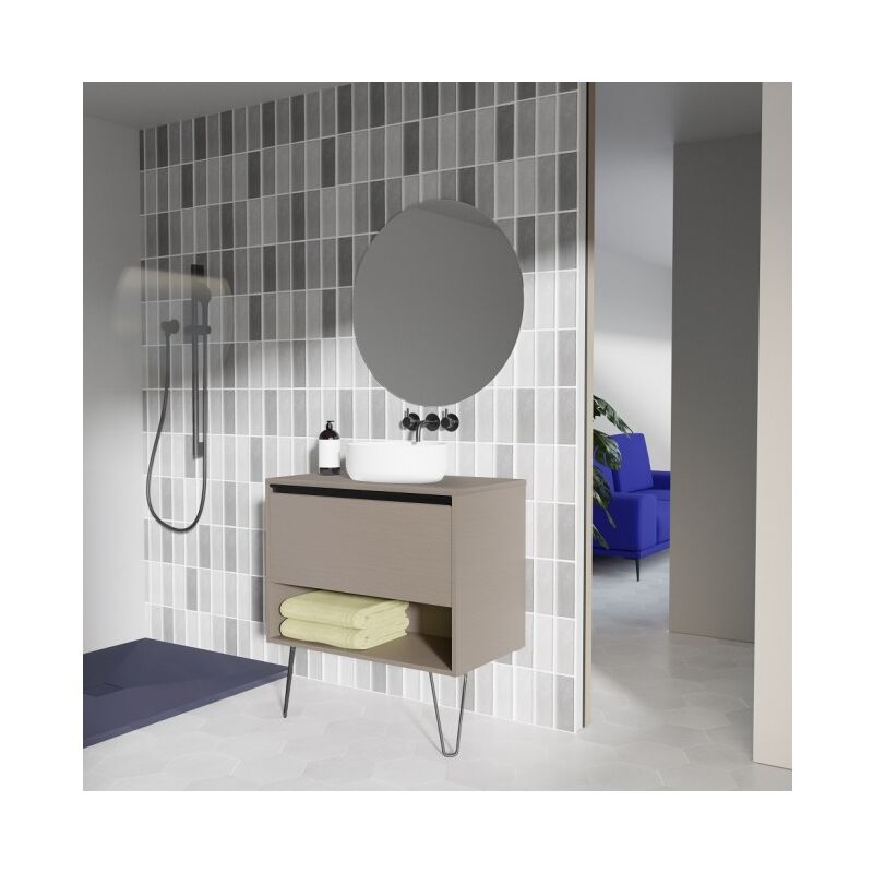 

Caesaroo - Mueble de baño de pie 80 cm Georgia Fumé arenado con lavabo de encimera | 80 cm - Con espejo y lámpara LED - Humo