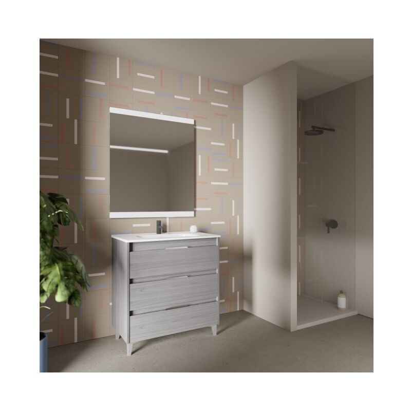 

Mueble de baño de pie 80 cm Minnesota Gris arenado con lavabo | gris - 80 cm - Con espejo y lámpara LED