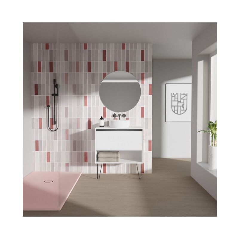 

Caesaroo - Mueble de baño de pie de 80 cm Georgia Blanco Brillante con Lavabo de encimera | Blanco - 80 cm - Con espejo y lámpara LED