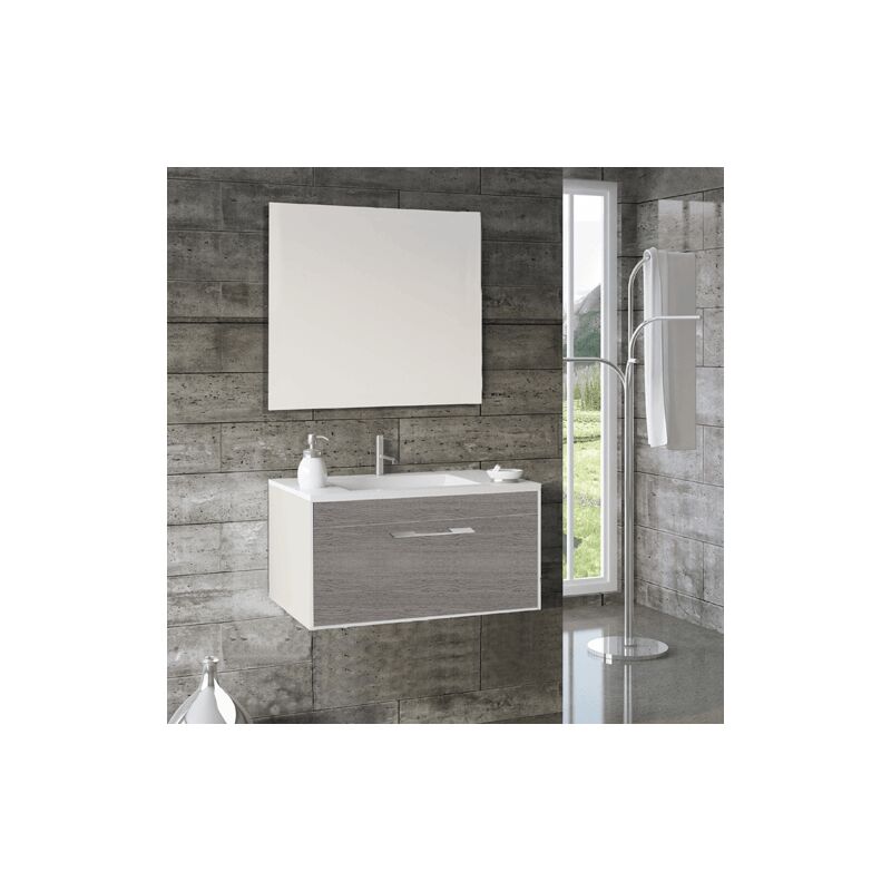 

Mueble de baño Florencia 3 piezas ( mueble + lavabo + espejo) 80CM Combi (Smoky + Blanco brillo)