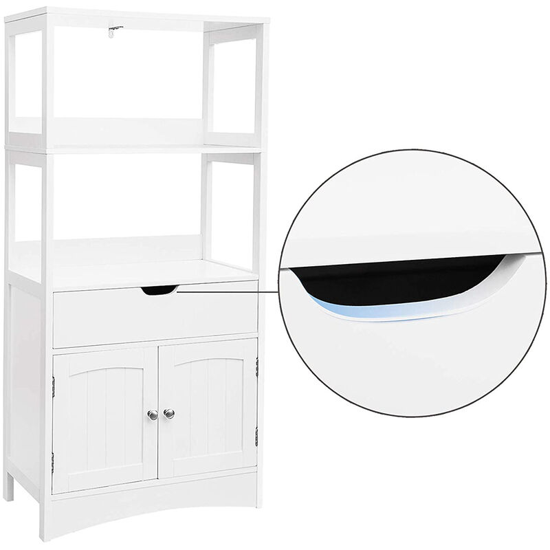 

Skecten - Mueble de baño Mueble de almacenamiento para WC, con cajón, 2 estantes abiertos, puerta doble, pasillo, cocina, sala de estar, blanco - Noir