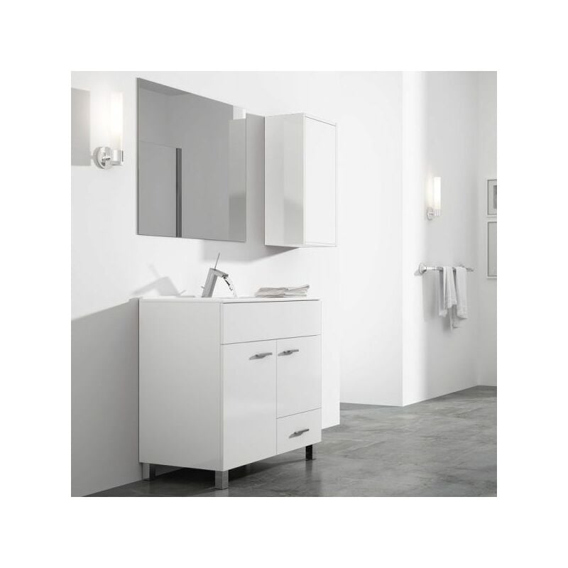 

Mueble de baño Samos 3 piezas tono blanco brillo con lavabo y espejo 80CM