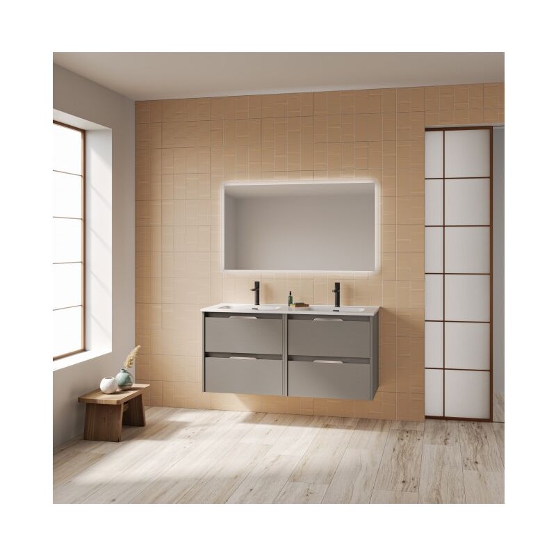 

Caesaroo - Mueble de baño suspendido 120 cm Minnesota Fumé arenado con lavabo | Standard - 120 cm - Humo