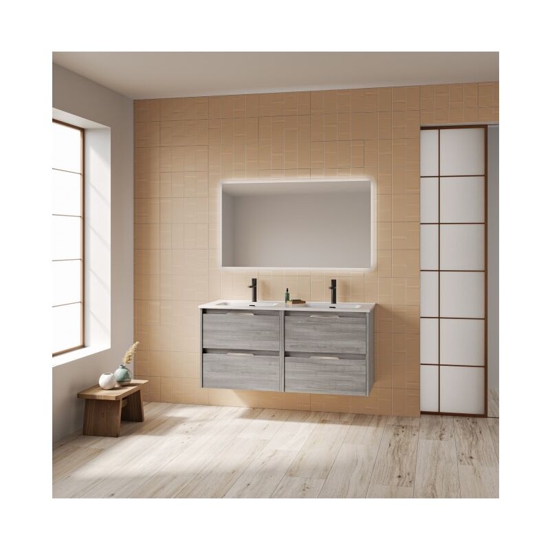 

Mueble de baño suspendido 120 cm Minnesota Gris arenado con lavabo | gris - Standard - 120 cm