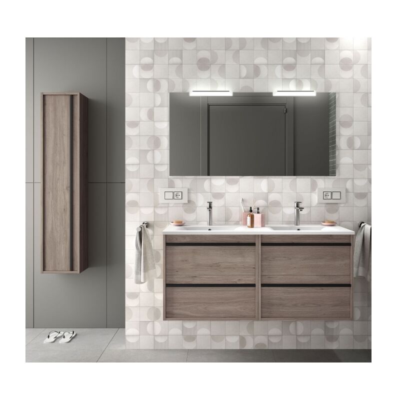 

Mueble de baño suspendido 120 cm Nevada en madera Roble eternity con lavabo de porcelana | Standard - 120 cm