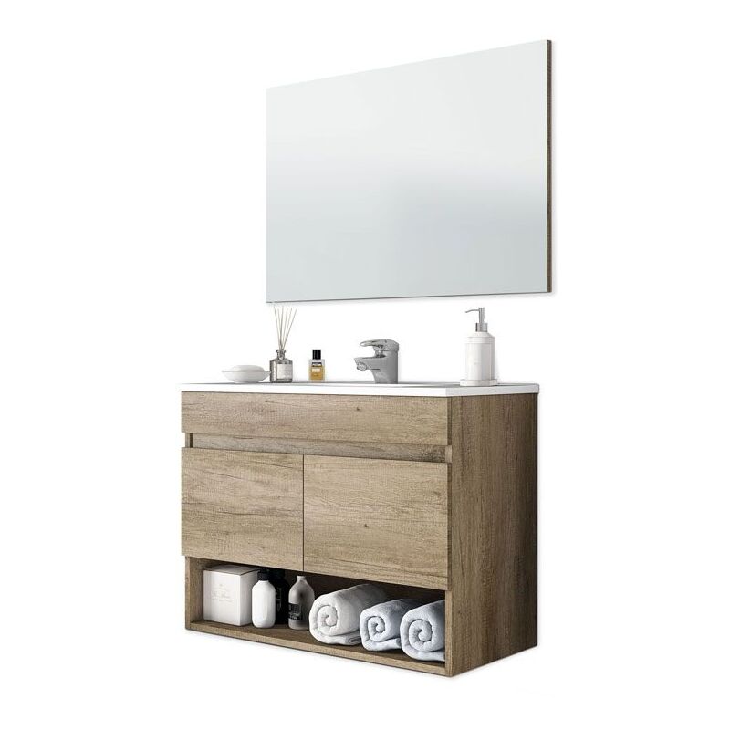 

Mueble baño suspendido 80 cm con espejo NO incluye lavamanos