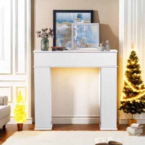 Mueble de chimenea, consola de tres puertas con compartimentos y espacio de almacenamiento, lacado, blanco, 107 x 100 cm