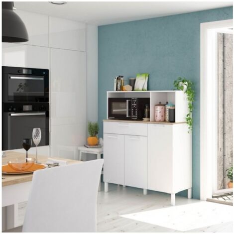 Mueble de cocina 108x40x126 cm blanco mate y roble canadiense con tres puertas y un cajón - Fanaro