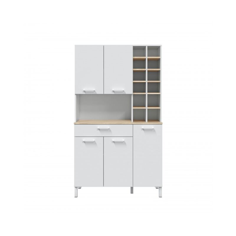 

Mueble de cocina 108x40x186 cm Blanco Mate y Roble Canadiense con estantes para botellas | Blanco artik e Roble canadian