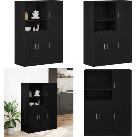 Mueble de cocina 2 piezas madera contrachapada negro - Muebles de cocina - Almacenamiento de cocina