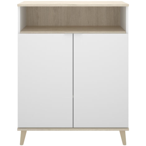Mueble de cocina 80x40x102 cm blanco mate y roble natural con dos puertas - Gubbio