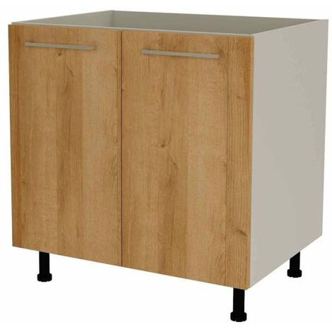 Mueble de cocina bajo para fregadero en gris cream y roble vega. 85 cm(alto)80 cm(ancho)60 cm(largo)