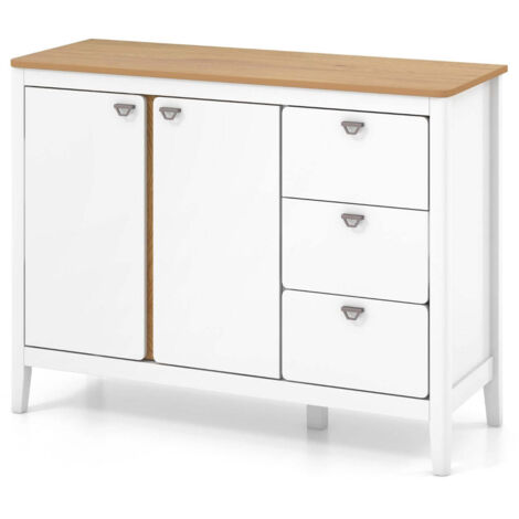 Mueble de cocina con 2 puertas y 3 cajones deslizantes 106 x 40 x 80 cm amplio espacio de almacenamiento estilo moderno MDF blanco 200010210